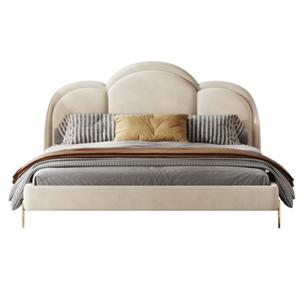 Mid-Century Modern Beige Fabric Upholstered Bed