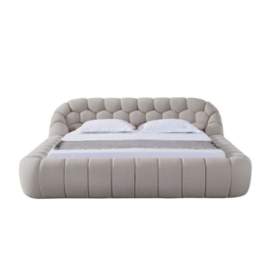 Mid-Century Modern Beige Upholstered Bed