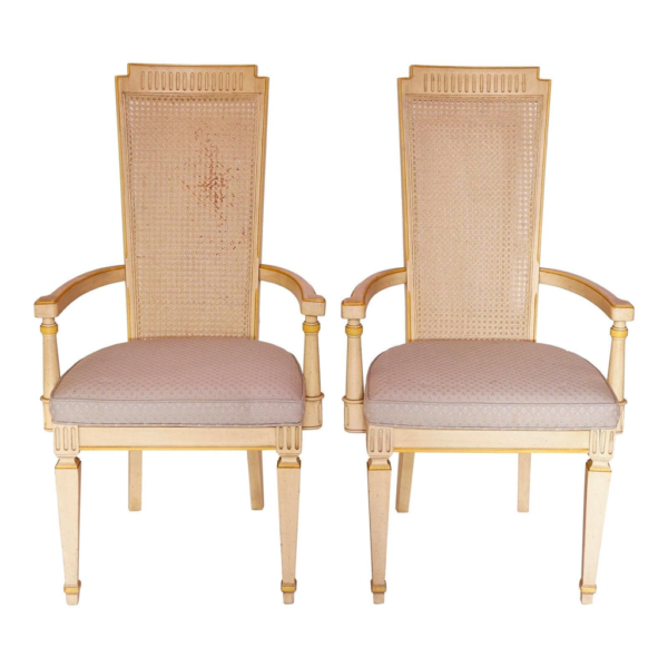 Mid-Century Modern Beige and Gold Dining Chair Set