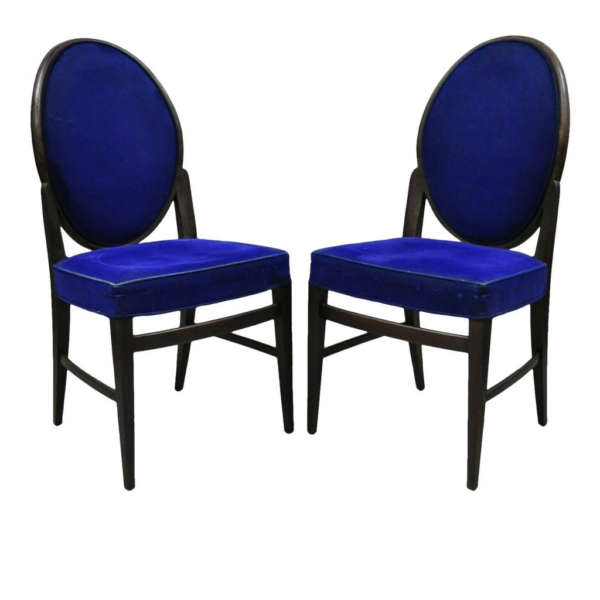 Mid-Century Modern Blue Velvet Dining Chair