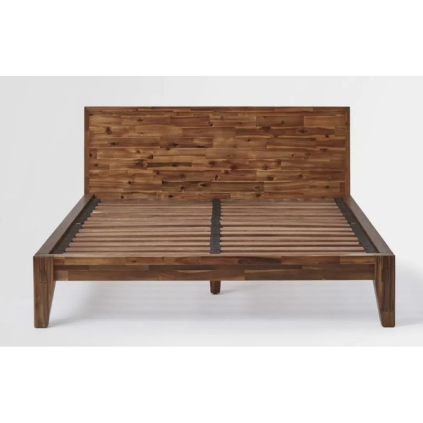 Mid-Century Modern Brown Wood Platform Bed