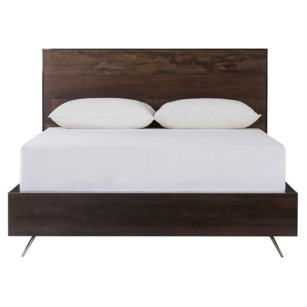 Mid-Century Modern Brown Wooden Bed Frame