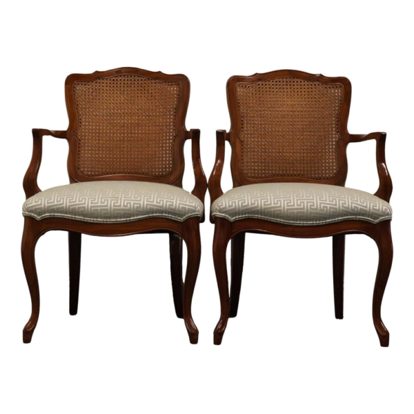 Mid-Century Modern Brown Wooden Dining Chairs with Rattan Back