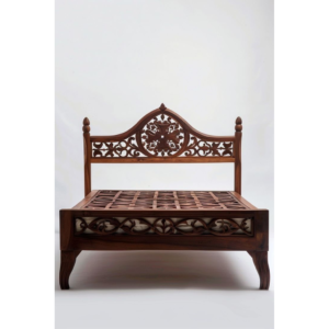 Mid-Century Modern Carved Wood Bed by Daabadi Furniture manufacturer