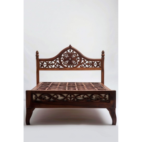 Mid-Century Modern Carved Wood Bed by Daabadi Furniture manufacturer