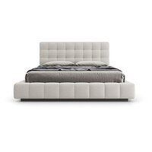 Mid-Century Modern Cream Linen Upholstered Bed by Daabadi Furniture manufacturer
