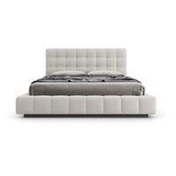 Mid-Century Modern Cream Linen Upholstered Bed by Daabadi Furniture manufacturer