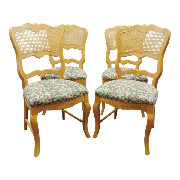 Mid-Century Modern Dining Chair Wood Wicker Floral Daabadi Furniture