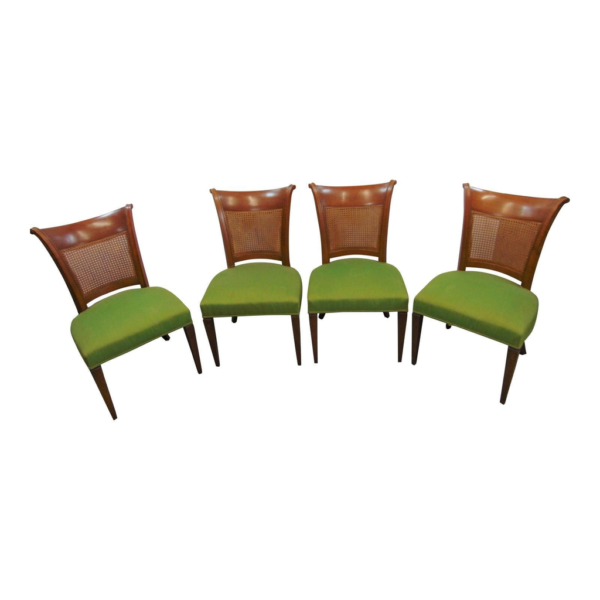 Mid-Century Modern Dining Chair with Green Seat and Woven Back