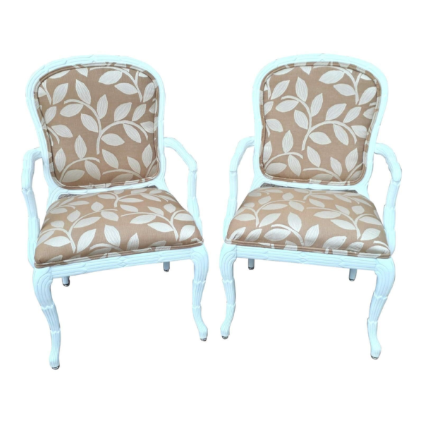 Mid-Century Modern Dining Chair with Leaf Pattern Upholstery