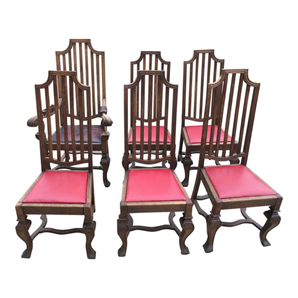 Mid-Century Modern Dining Chairs with Red Leather Seats