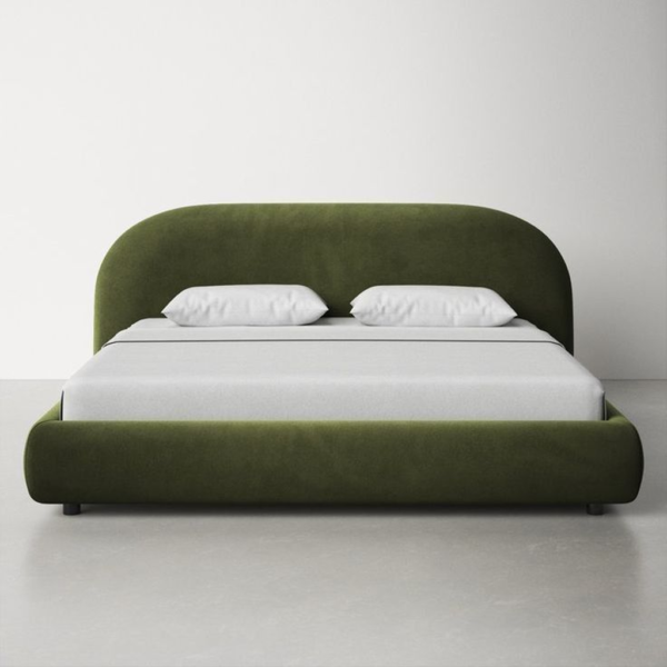 Mid-Century Modern Green Velvet Bed