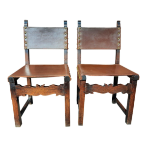 Mid-Century Modern Leather Dining Chairs, Set of 2, Brown Wood Frame
