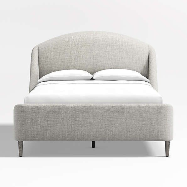 Mid-Century Modern Light Gray Linen Upholstered Platform Bed