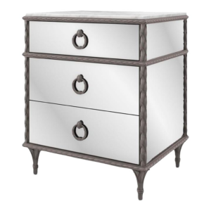 Mid-Century Modern Mirrored bedside table with Marble Top