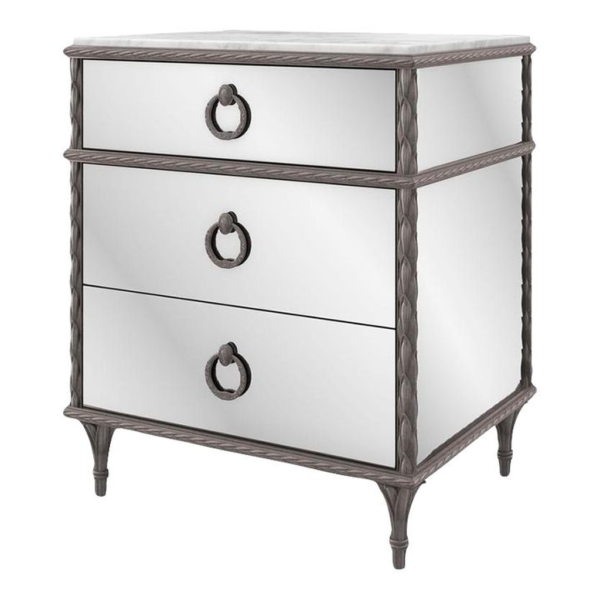 Mid-Century Modern Mirrored bedside table with Marble Top