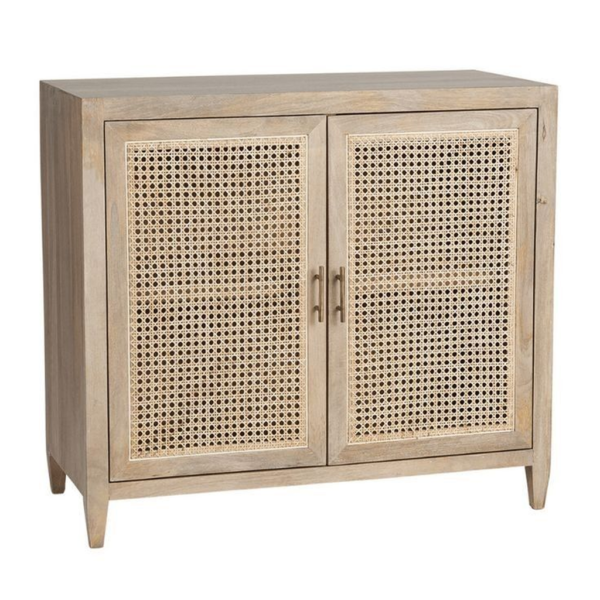 Mid-Century Modern Nightstand with Rattan Doors