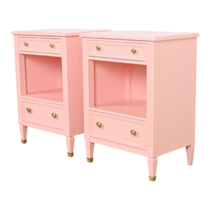 Mid-Century Modern Pink Bedside Table with Gold Accents