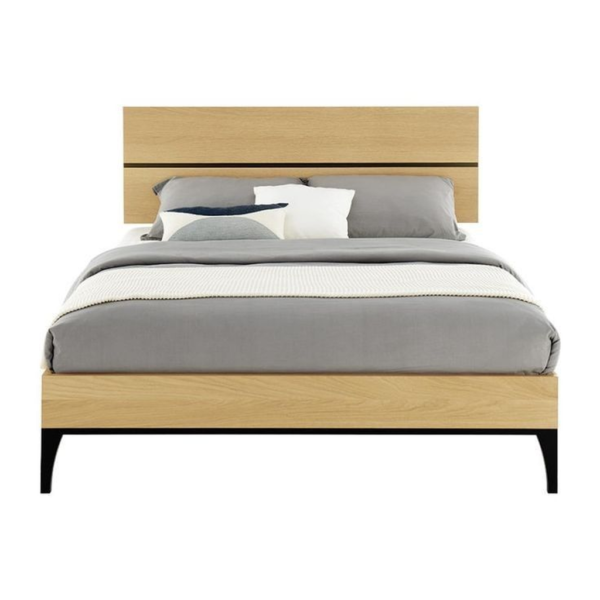 Mid-Century Modern Platform Bed Natural Wood Frame
