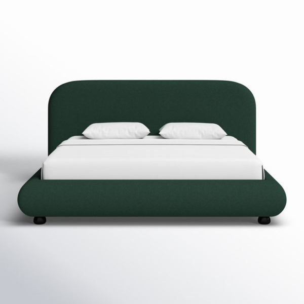 Mid-Century Modern Platform Bed in Green Upholstery