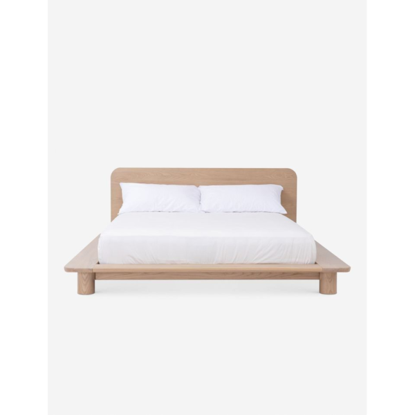 Mid-Century Modern Platform Bed with Natural Wood Finish