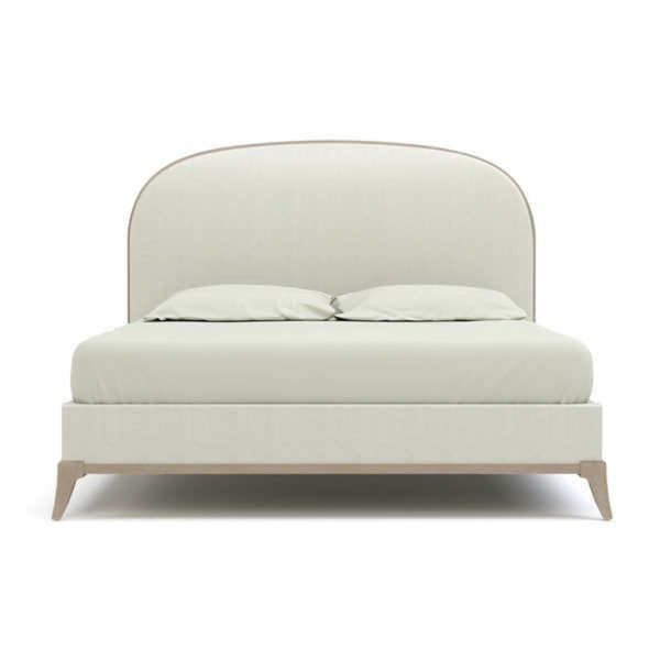 Mid-Century Modern Platform Bed with Neutral Upholstery