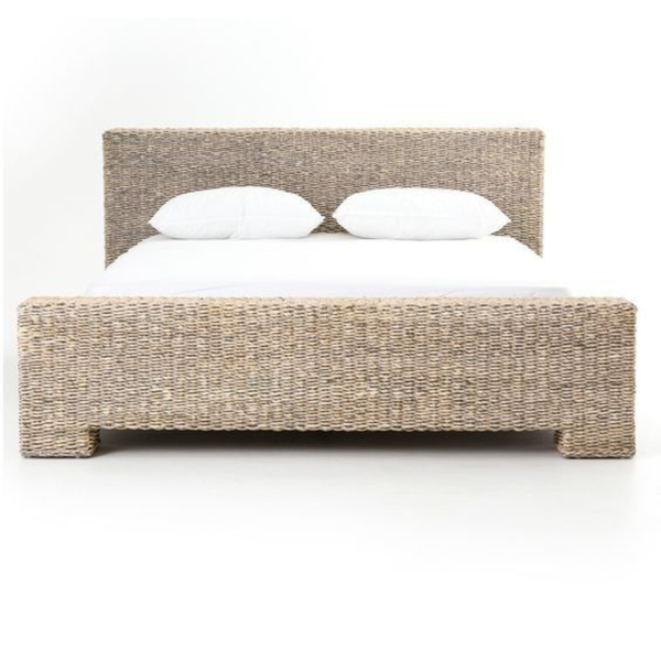 Mid-Century Modern Platform Bed with Woven Fiber Frame