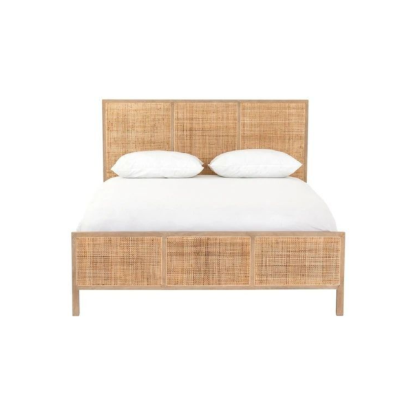 Mid-Century Modern Rattan Bed Frame