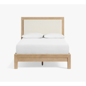 Mid-Century Modern Teak Bed with Fabric Headboard