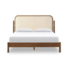 Mid-Century Modern Teak Wood Bed with Cream Headboard