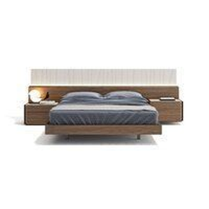 Mid-Century Modern Teak Wood Bed with Integrated Nightstands