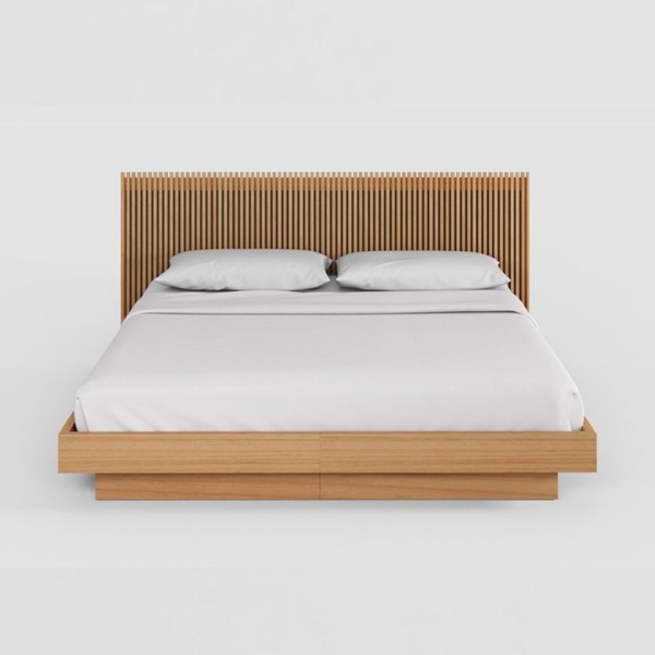 Mid-Century Modern Teak Wood Platform Bed Frame
