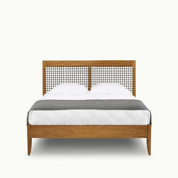 Mid Century Modern Teak Wood bed with Woven Headboard