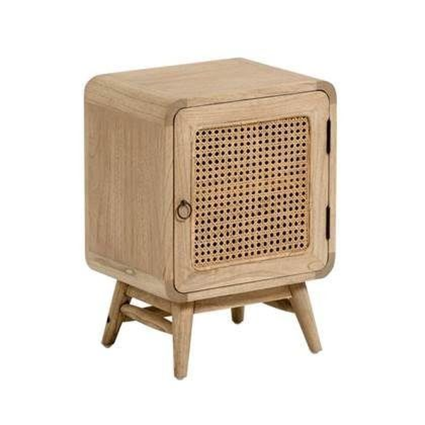 Mid-Century Modern Teak Wood bedside table with Rattan Door