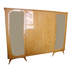 Mid-Century Modern Beige Wood Four-Door Wardrobe