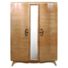 Mid-Century Modern Beige Wooden Wardrobe with Mirror