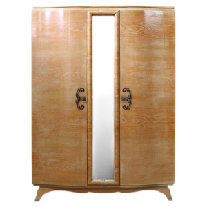 Mid-Century Modern Beige Wooden Wardrobe with Mirror