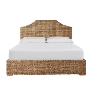 Mid-Century Modern Wicker Bed with White Linen