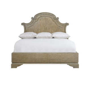 Mid-Century Modern Wooden Bed Frame with Carved Headboard