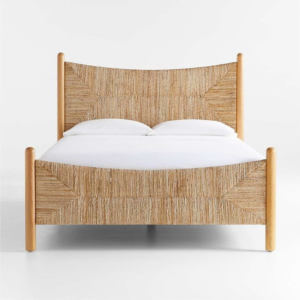 Mid-Century Modern Woven Bed Natural Wooden Frame