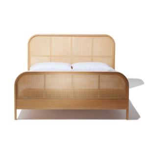 Mid-Century Modern Woven Rattan Bed Frame