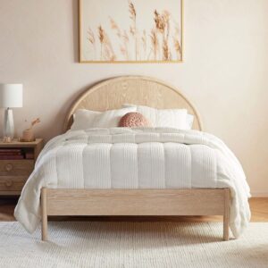 Mid-Century Modern Bed with Carved Teak Wood Frame