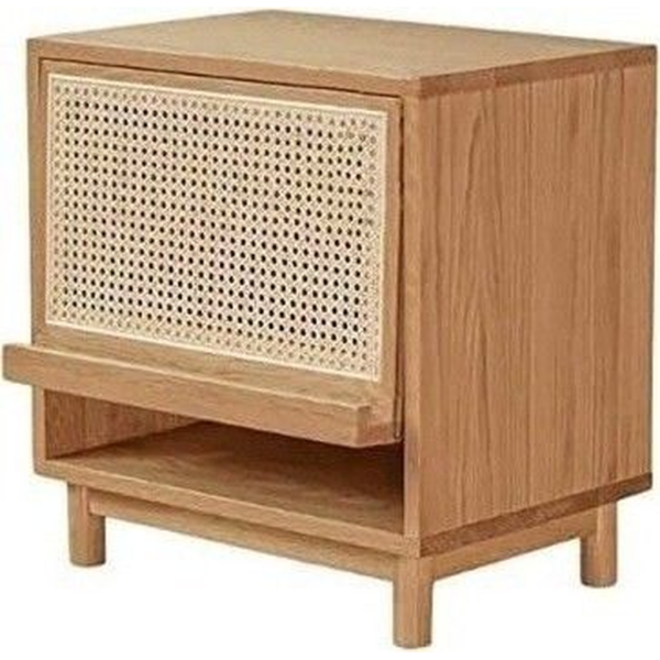 Mid-Century Modern bedside table Natural Brown Wood Rattan Detail
