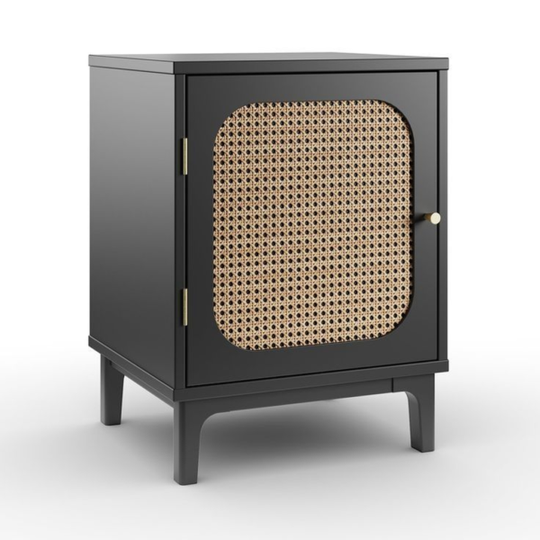 Mid-Century Modern bedside table with Rattan Door
