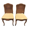 Mid-Century Modern beige upholstered dining chair with wooden frame