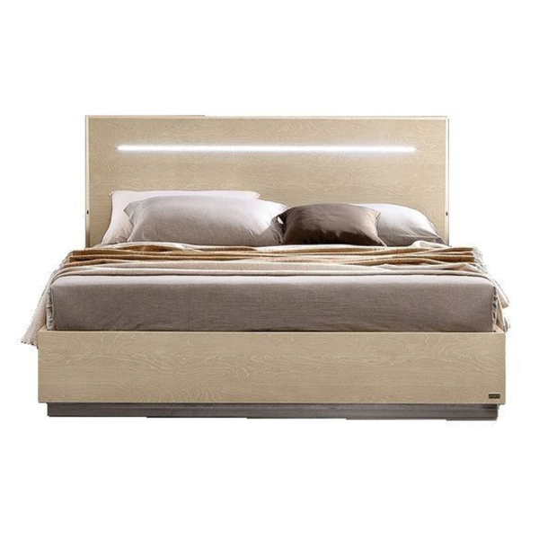 Mid-Century Modern beige wood bed