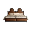 Mid-Century Modern brown fabric headboard bed