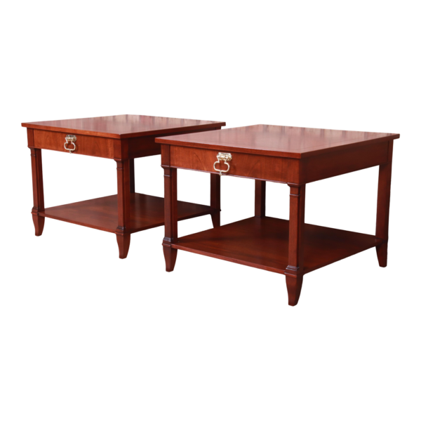 Mid-Century Modern brown wood bedside table with drawer