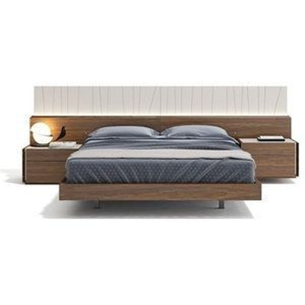 Mid-Century Modern wood bed with attached nightstands