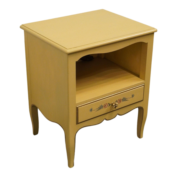 Mid-Century Modern wood bedside table with cream finish